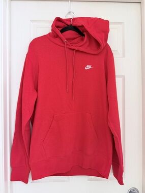 Nike Men's Red Pullover Hoodie with White Swoosh